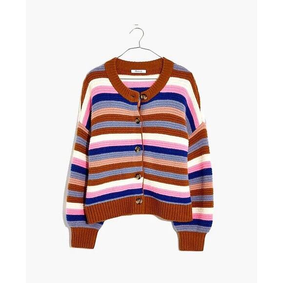 Madewell Striped Rainbow Springview Cardigan Sweater in Coziest Yarn Knit Sz S - Picture 1 of 15